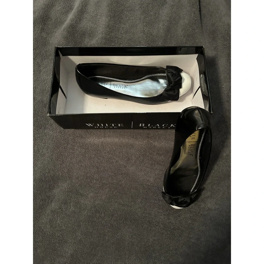 White House Black Market Ballet Style Black Patent White Toes Flats, Size 7 - Picture 9 of 10